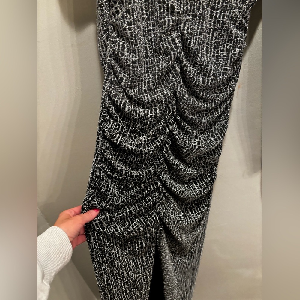 Lulu's Black and White Sheath Dress Puff Sleeve sparkle formal form fit holiday - Picture 6 of 13